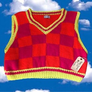 *NWT - Neon Checkerprint Handmade Vest*